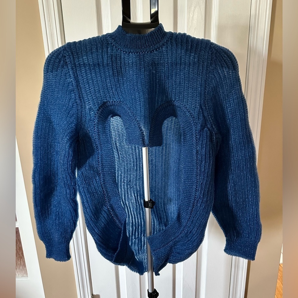 NWT BURBERRY ROYAL BLUE MOCK NECK LONG SLEEVE SWEATER WITH OPEN FRONT DETAIL